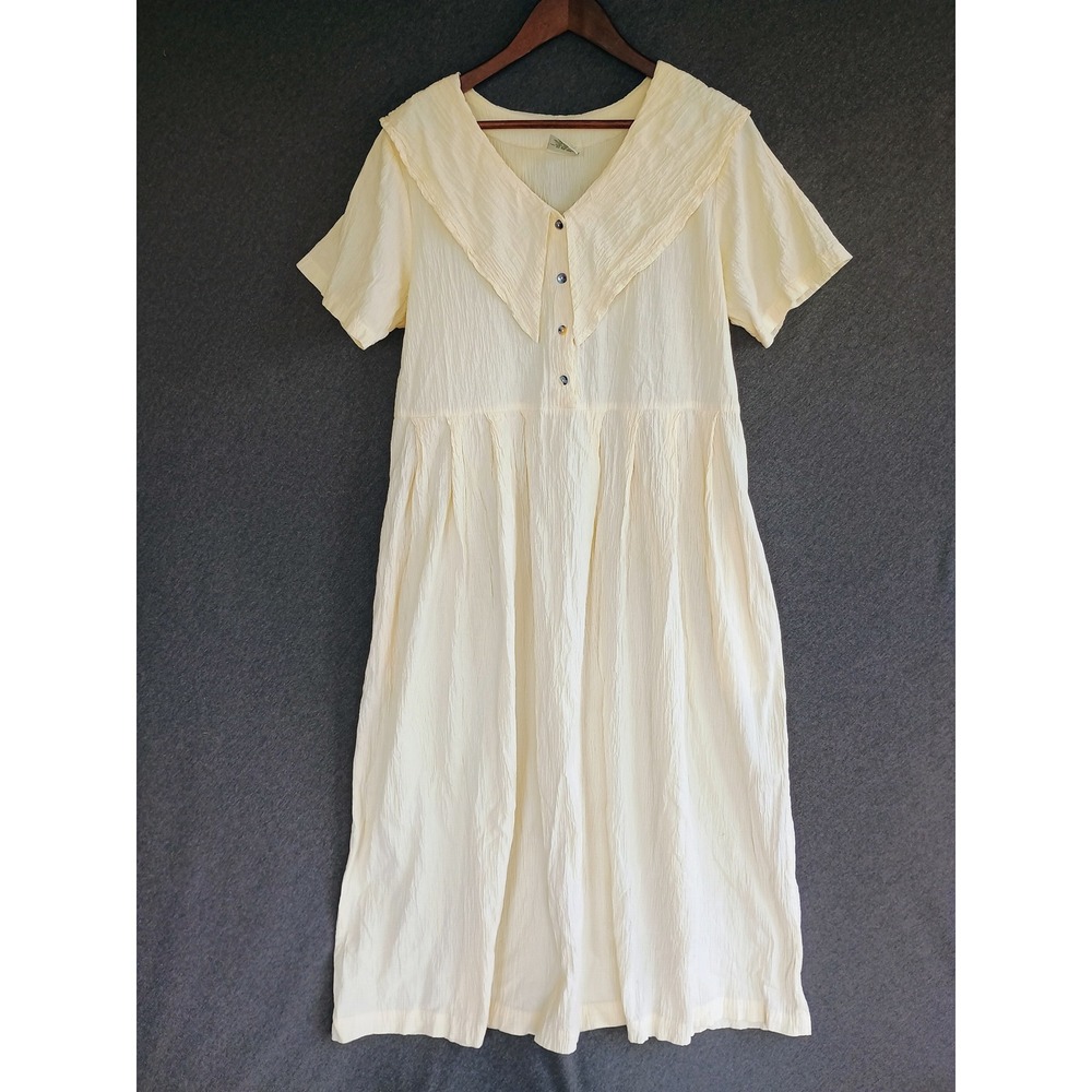 Vintage Tom Tom Cream Cotton Gauze Sailor Collar Midi Dress L Cotragecore